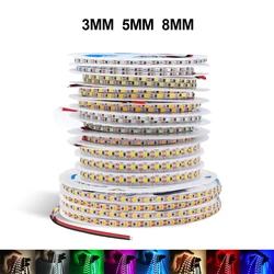 Bande lumineuse flexible à LED, éclairage de fond TV, blanc chaud, rouge, vert, bleu, 3mm, 5mm, 8mm, largeur PCB, DC 5V, 2835, 120 diodes/m