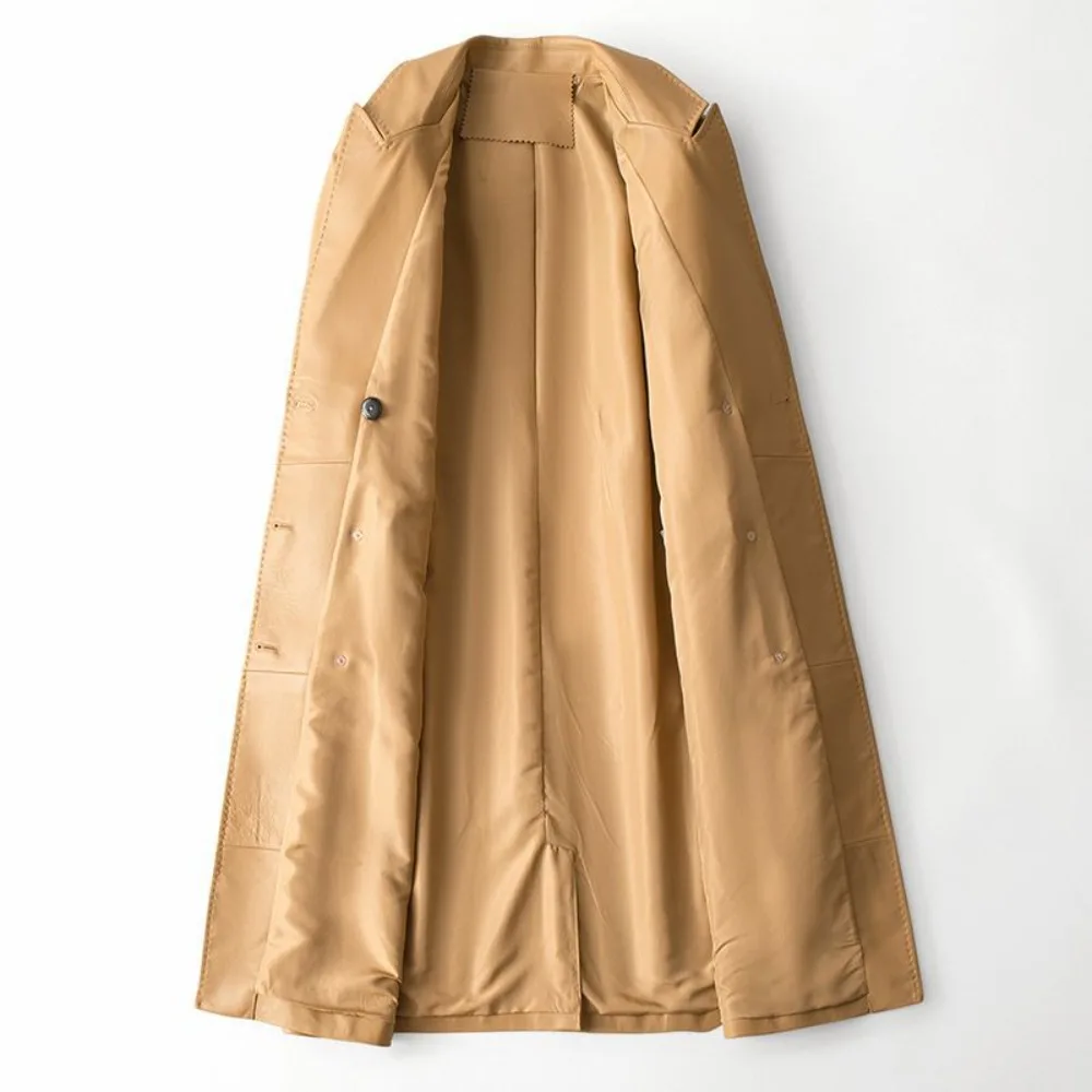 2025 New Women Sheepskin Leather Trench Coat Spring Long Casual Belted Jacket