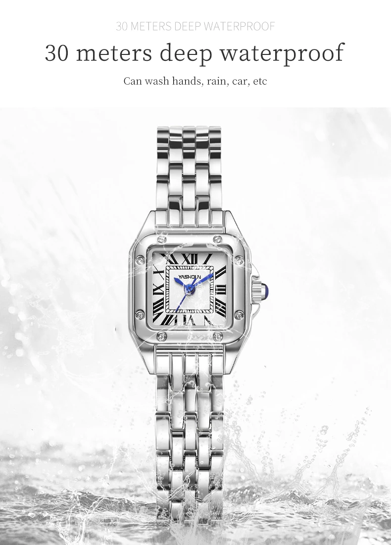 YASHIDUN Women Watch Square Small Clock Elegant Watch Small Size Quartz Watch Stainless Steel Waterproof Women Wristwatch