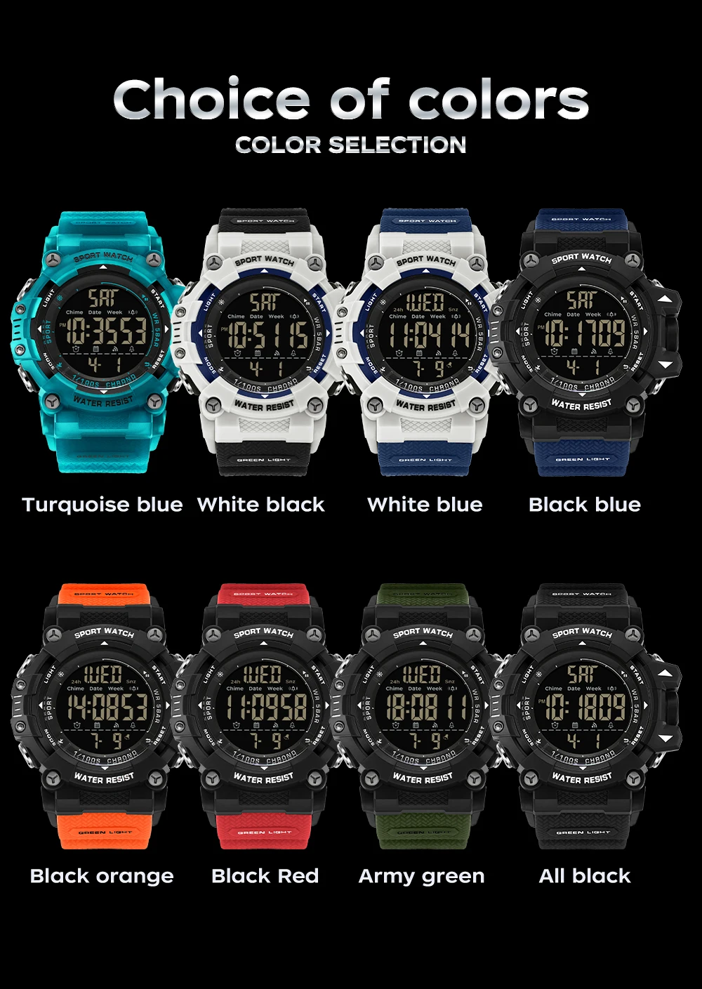 SANDA جديد 6290 ساعة إلكترونية للرجال رياضية مقاومة للماء متعددة الوظائف ضوء الليل الموقت ساعة إلكترونية للرجال ساعة تنبيه