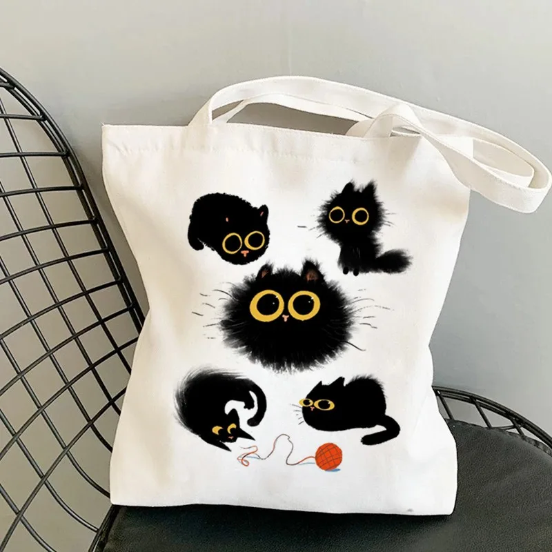 

Black Cat Print Tote Bag Large Capacity Handbag for Outdoor Picnic Party Travel Shopping Trendy Simple Style