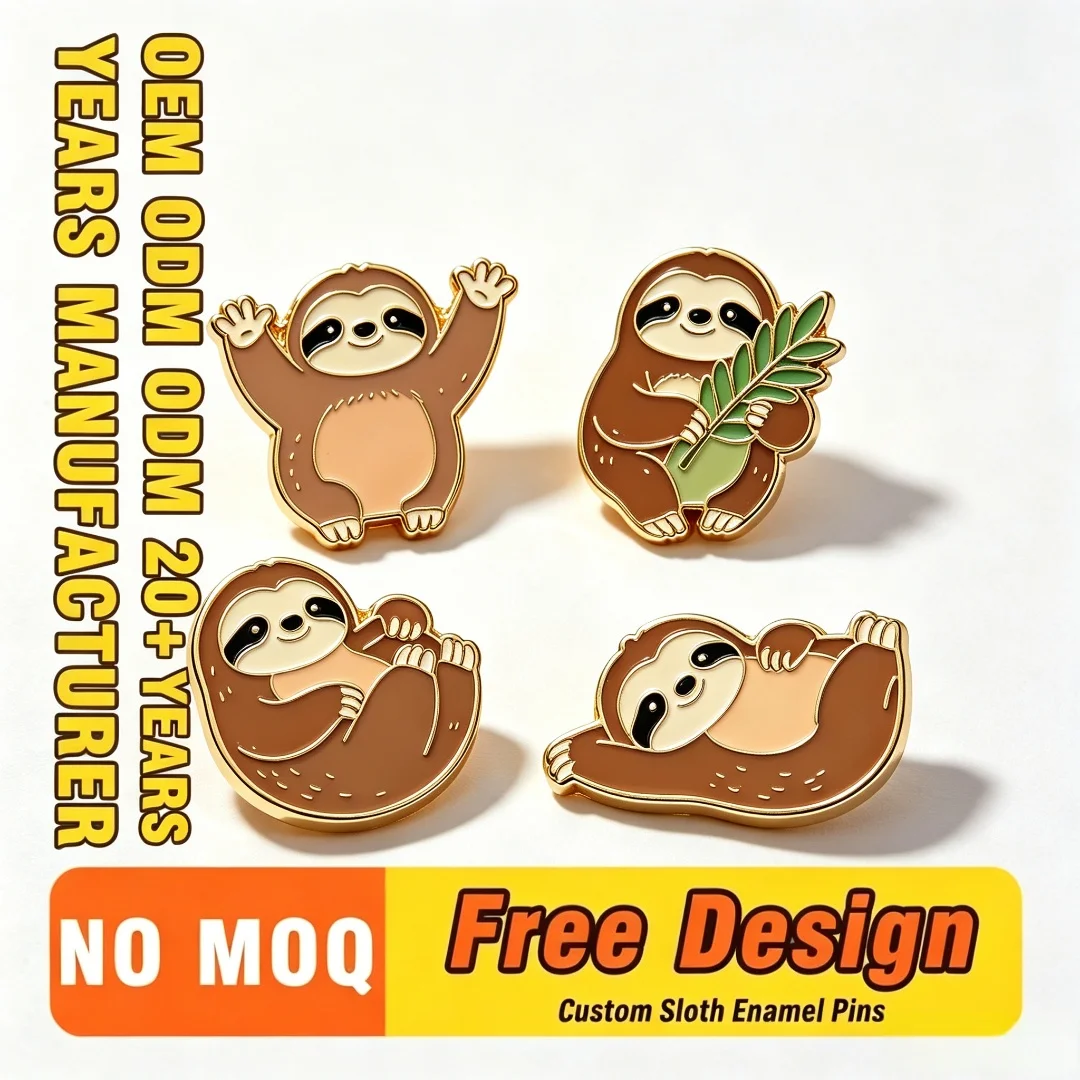 Custom Sloth Enamel Pins No MOQ Free Design Cute Sloth Lapel Badge Brooch, Custom Animal Pin for Backpack Hat Jewelry Gift