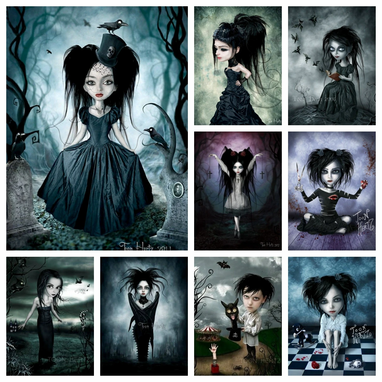 Gothic Dark Art Cross Stitch 5D Full Diamond Embroidery Cartoon Girl Diy Diamond Mosaic Painting Wall Art Kits Home Decor