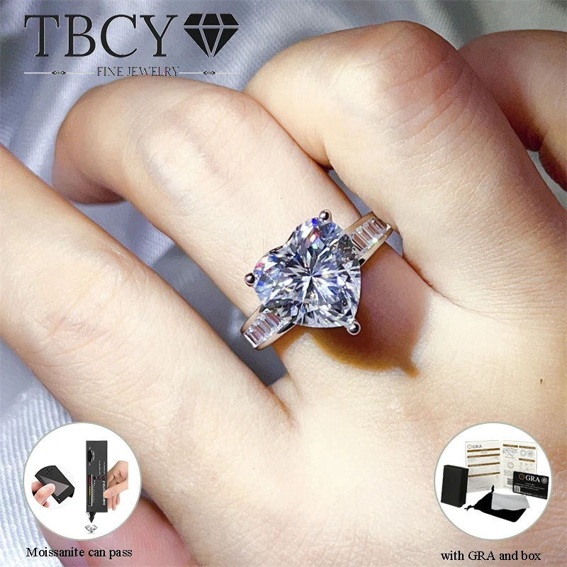 

TBCYD 1-5Carat Heart Cut Moissanite Engagement Ring for Women 925 Silver Plated 18K White Gold with GRA 3-Prong Wedding Jewelry