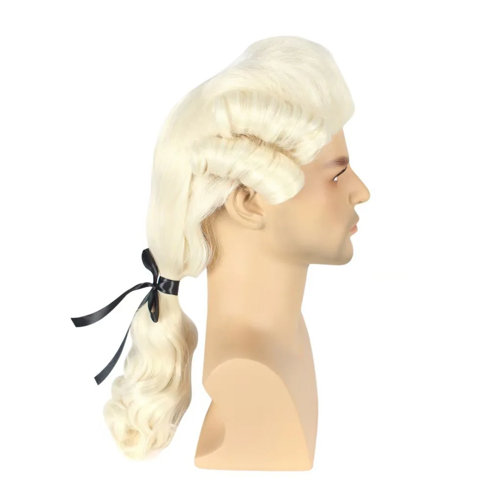 Mengqian Lawyer Judge Wig for Court Cosplay Party Halloween Costume Accessories Curly White 3