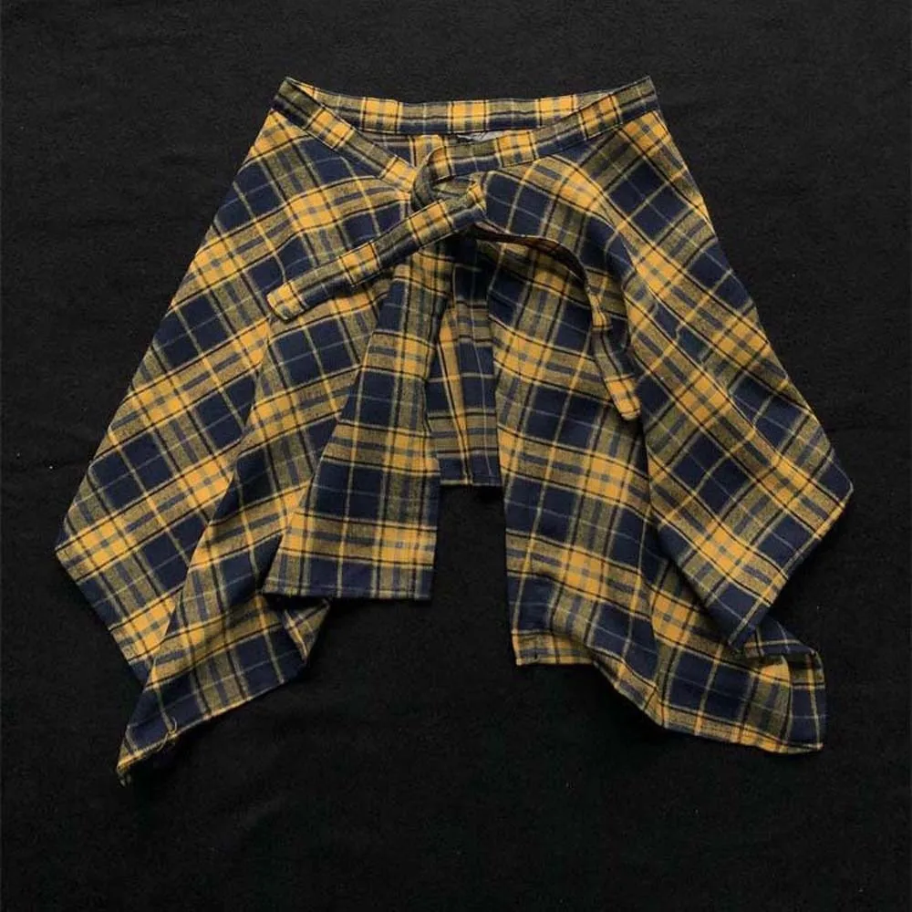 Fashion Korean Style Plaid Skirt Belted Hip-hop High Waist Mini A-line Shortskirt Underskirt Vintage Waist Seal Skirt Daily