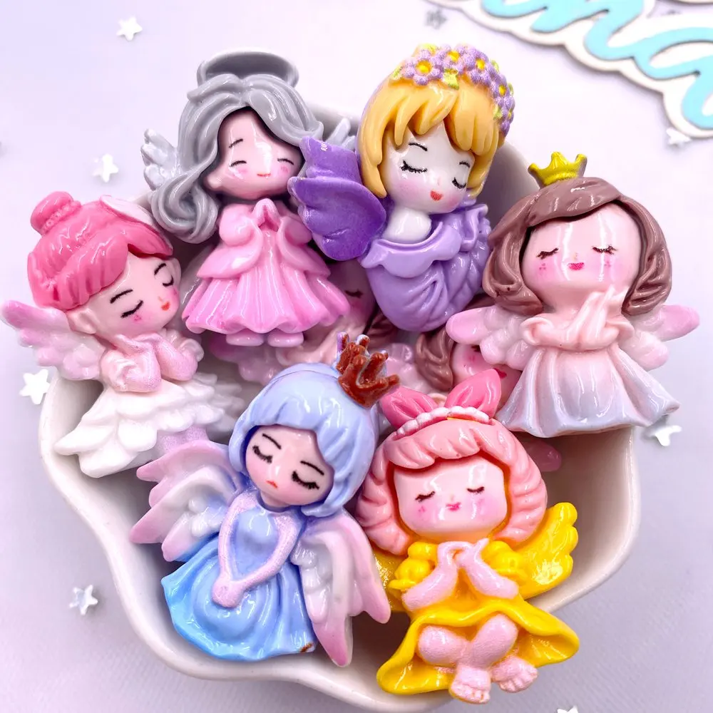 6PCS Resin Kawaii Colorful Cartoon Angel Girl Flatback Stone Home Decor Princess Fairy Figurine Scrapbook DIY Accessories Crafts