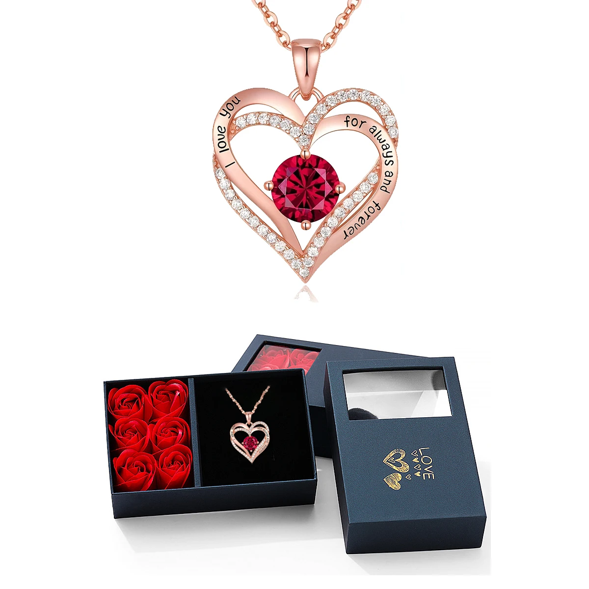 Luxury Red ZIrcon Heart Necklace With 6 Roses Gift Box For Mother Girlfriend Birthday Holiday Gifts 2024 Romantic Accessories