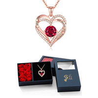 Luxury Red ZIrcon Heart Necklace With 6 Roses Gift Box For Mother Girlfriend Birthday Holiday Gifts 2024 Romantic Accessories