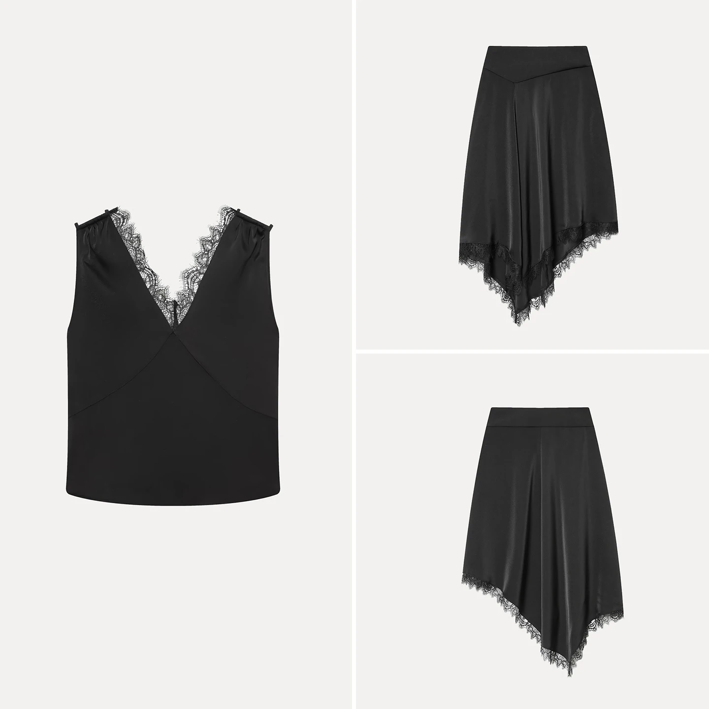 

Faionable Lace Trim Top And Asymmetric Skirt Women's Winter New Arrival Ele Ladylike Look mid Waist Design