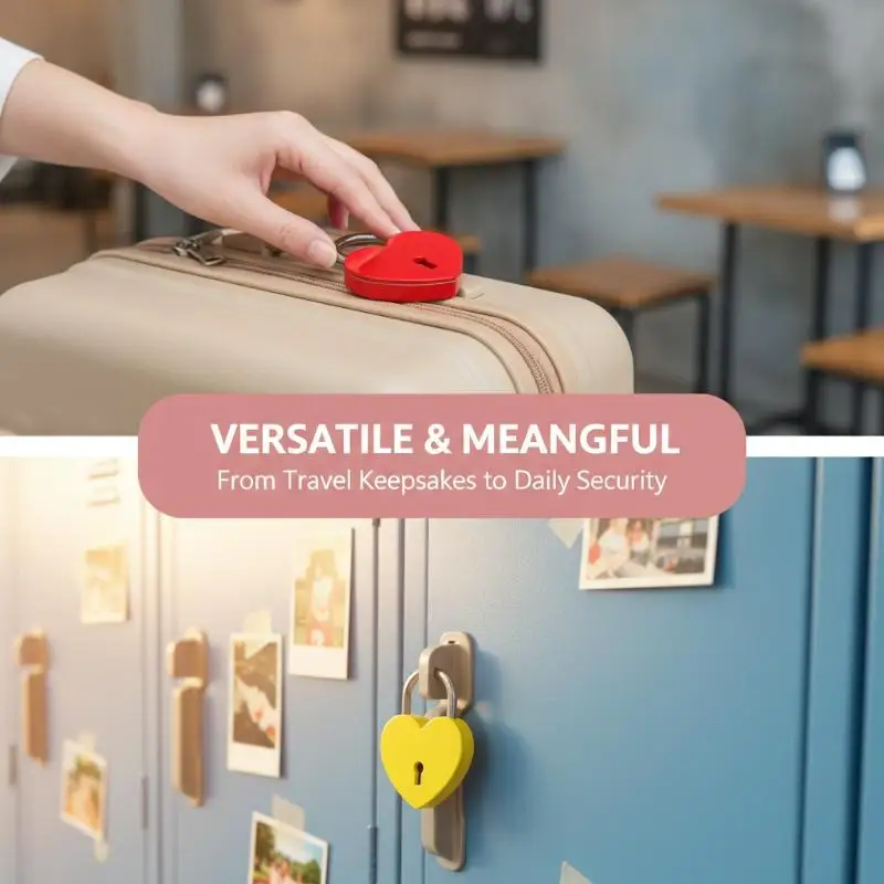 Metal Heart Shaped Padlock Romantic Love Lock with Matching Keys 45*59*8mm for Luggage Suitcase Travel Use