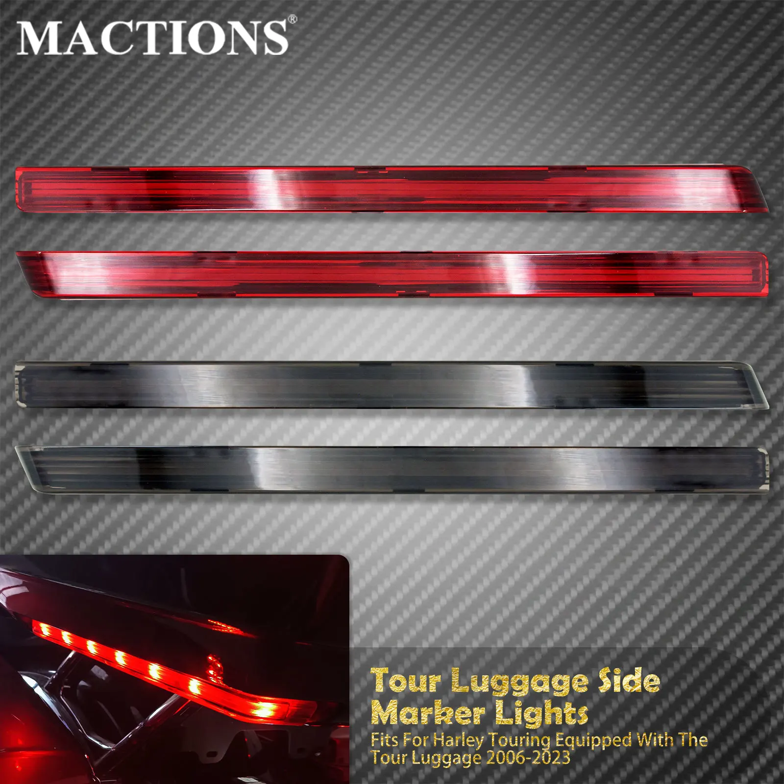 

MACTIONS Motorcycle LED Tour Side Luggage Light Kit Red Smoke For Harley Touring Road King Street Glide Trike FLHX 2006-2023