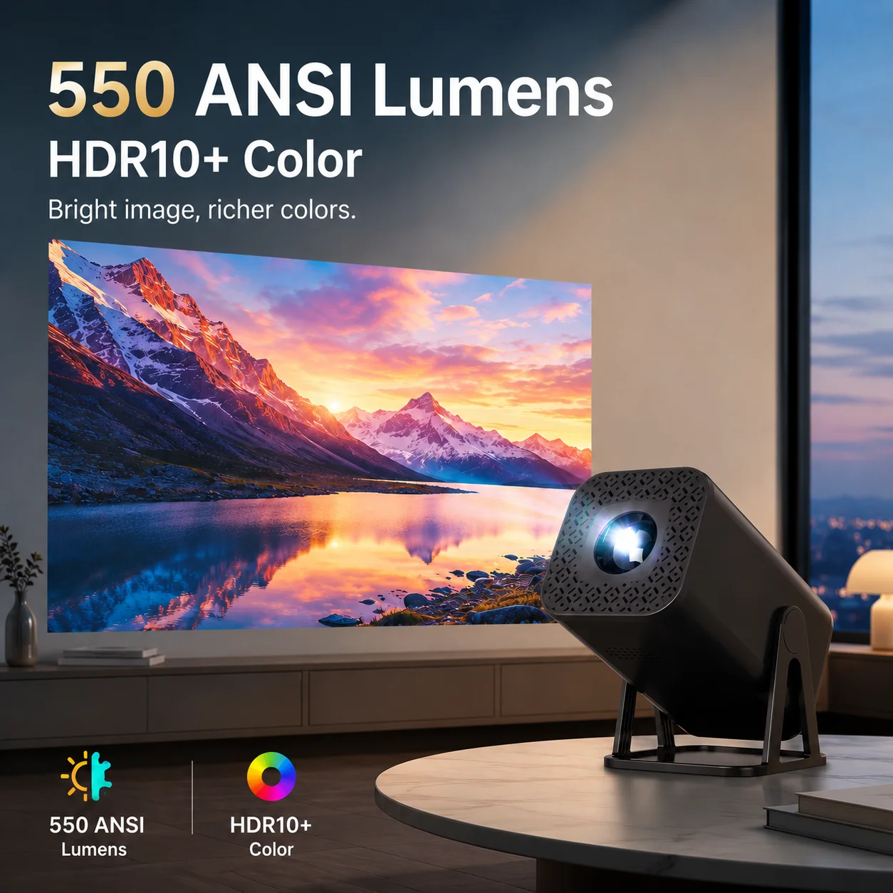 Beam Projector 550ANSI Native 720P Support 8K Video HDR10+ Wifi6 BT5.2 Google Play For Bed Room Home Theater Projectors