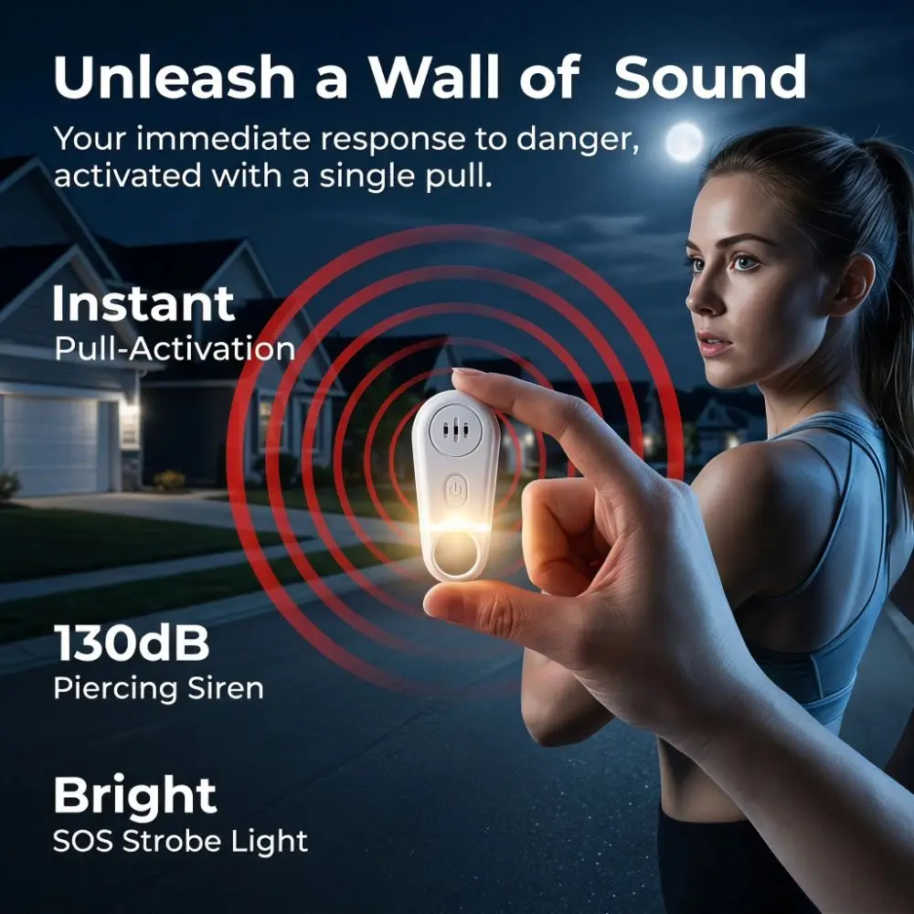 Portable Personal Safety Alarm Loud Siren Lightweight Keychain Alarm Strobe Light High-Decibel Emergency Alarm Anti-Attack