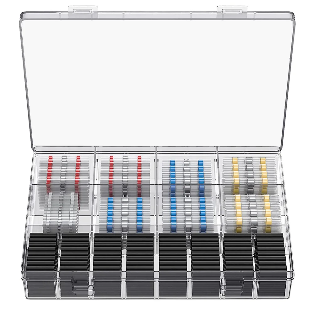 600Pcs Waterproof Solder Seal Wire Connectors Kit Solder Heat Shrink Butt Terminals with Black Heat Shrink Tubing Assortment Box