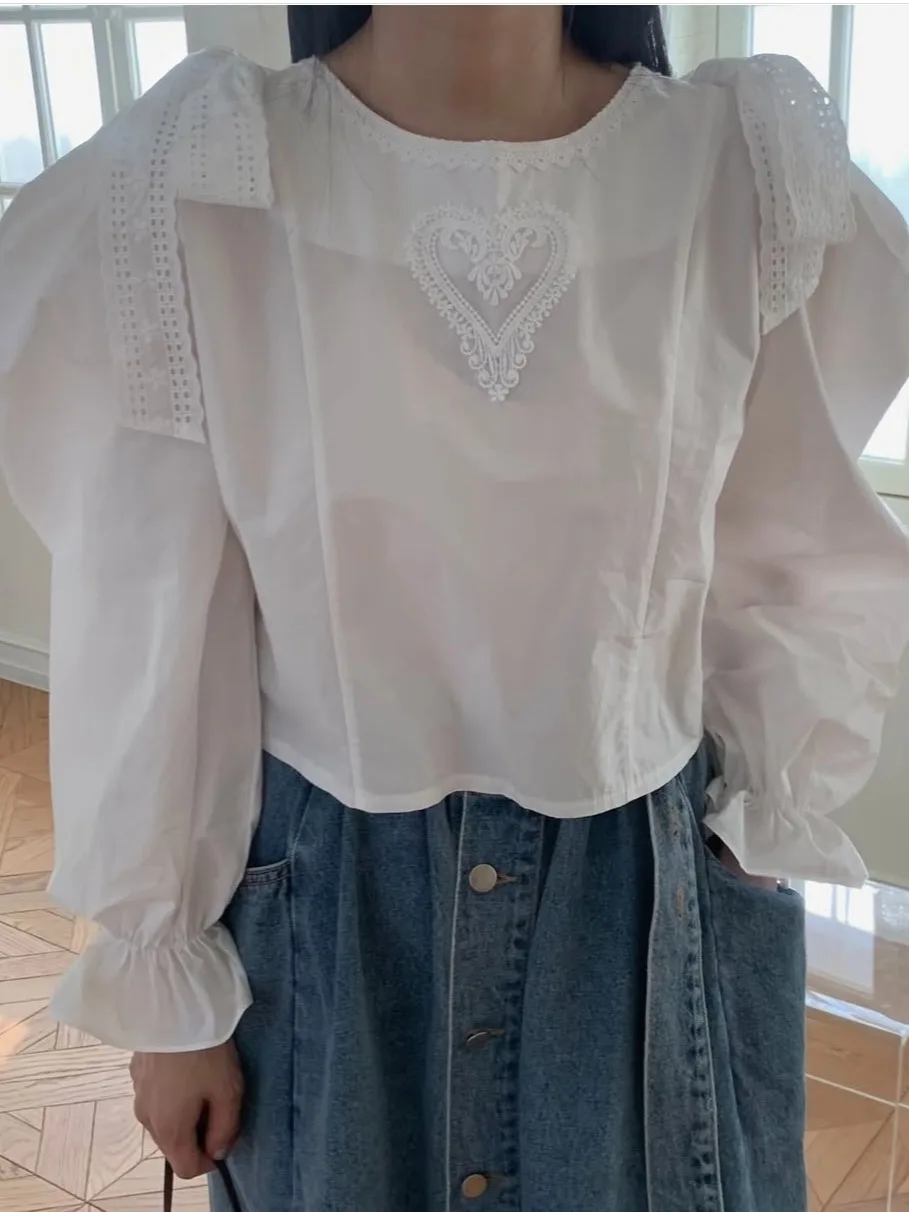 Femmes Chic Long Sve irt polyvalent rétro Sle doux Design Version coréenne haut blanc à la mode trajet printemps automne