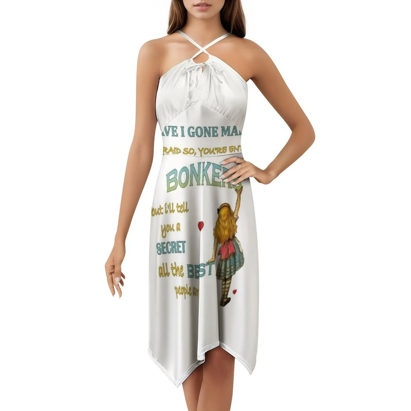 Alice In Quote-You're Allamente Bonkers Abito bohémien senza maniche per donna Stampa Abiti da festa in spiaggia Alice In Tea Party Lewis