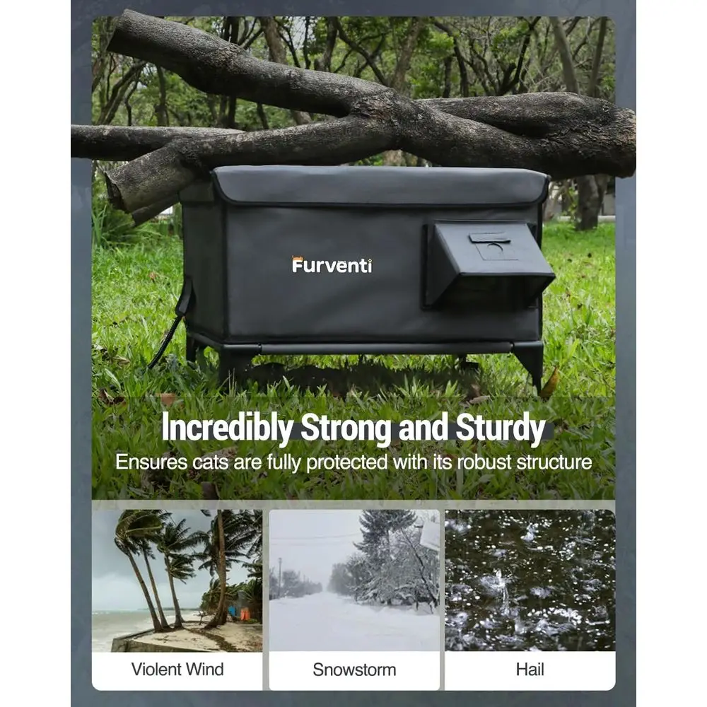 Abrigo para gatos externo isolado de inverno, à prova d'água e elevado, com porta de fuga para gatos vadios (cinza escuro, extra grande)