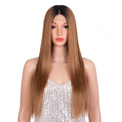 Synthetic Lace Front Wigs For Black Women Brown Blonde Color Hair Long straight Wig 28inch Lace Wig Heat Resistant Cosplay Wigs