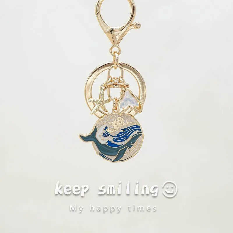 Creative Design Whale Ocean Elements Keychain Pendant Unique Starry Key Ring Exquisite Delicate Souvenir Super Gift for Bag Car