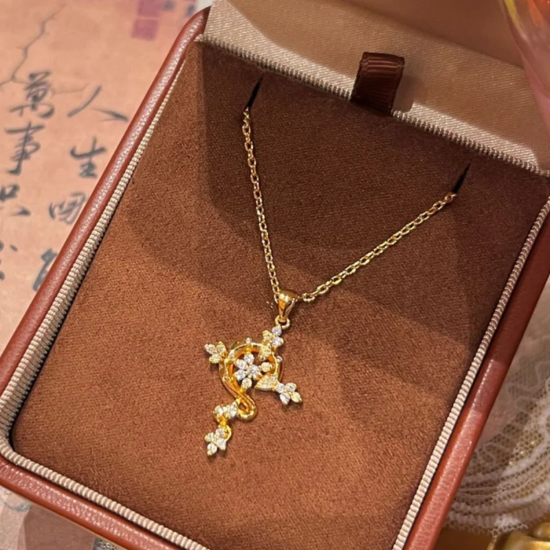 Summer Snake, Scepter, Cross, Jesus Pendant, Silver Necklace, Women's punk retro collarbone chain 2025, Bohemian jewelry gift fo