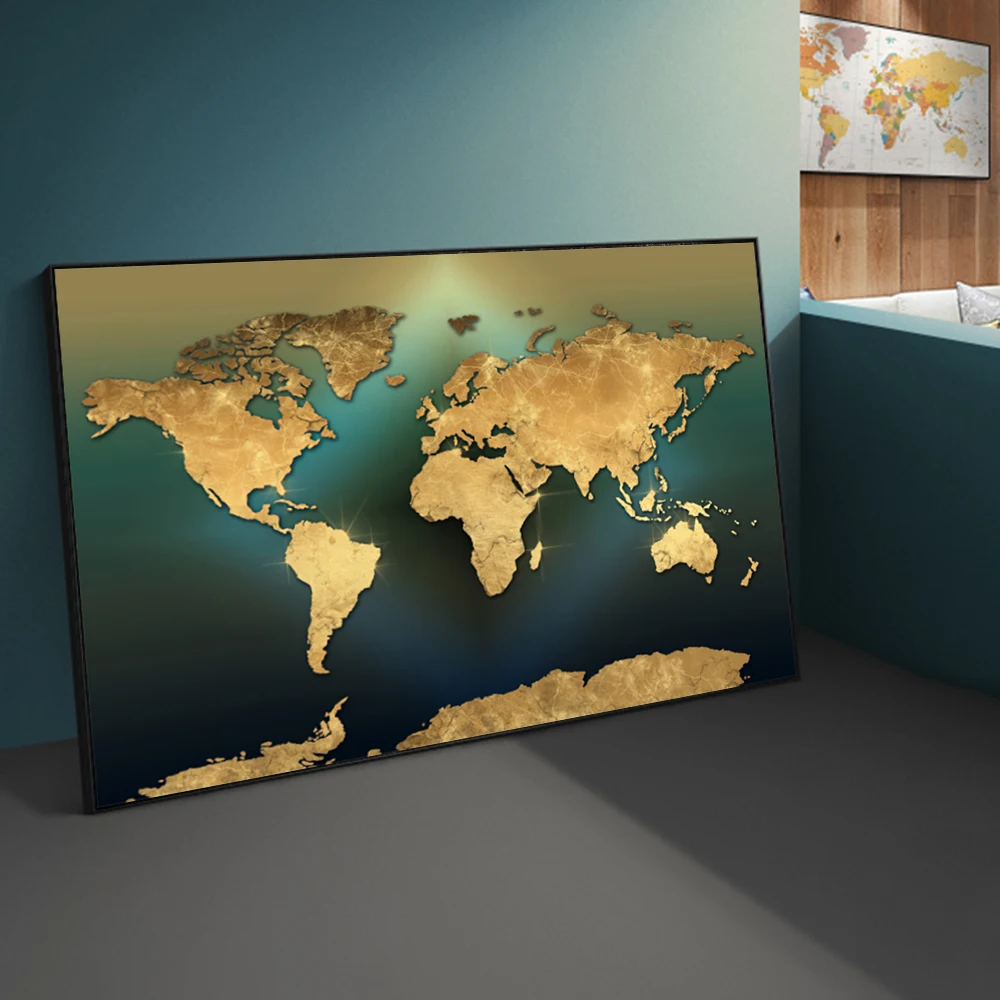 Modern Minimalist World Map Art Posters and Prints Canvas Paintings Wall Art Pictures for Living Room Decor(No Frame)