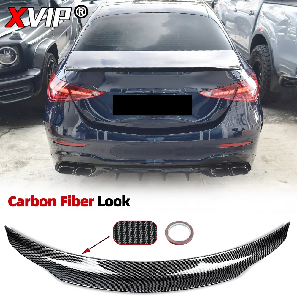 XVIP Glossy Carbon Fiber Look PSM Style Rear Tail Spoiler Wing For Mercedes Benz C-Class W206 2022-26 4D Trunk Spoiler Lip Wing