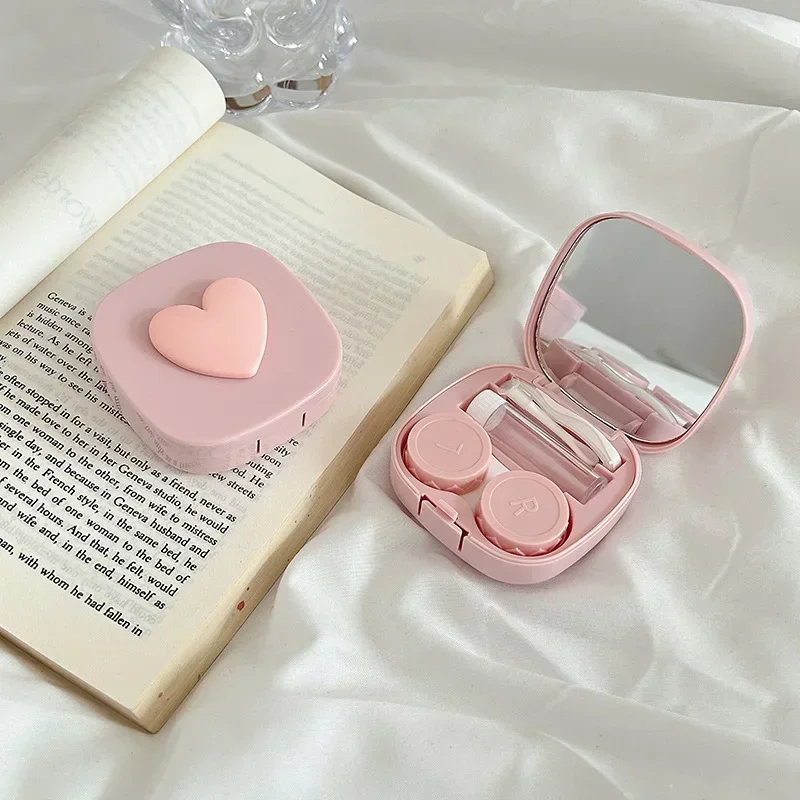 Heart Contact Lens Case with Mirror Mini Lovely Eyes Care Contact Lenses Container Box Travel Kits Eyewear Accessories Organizer