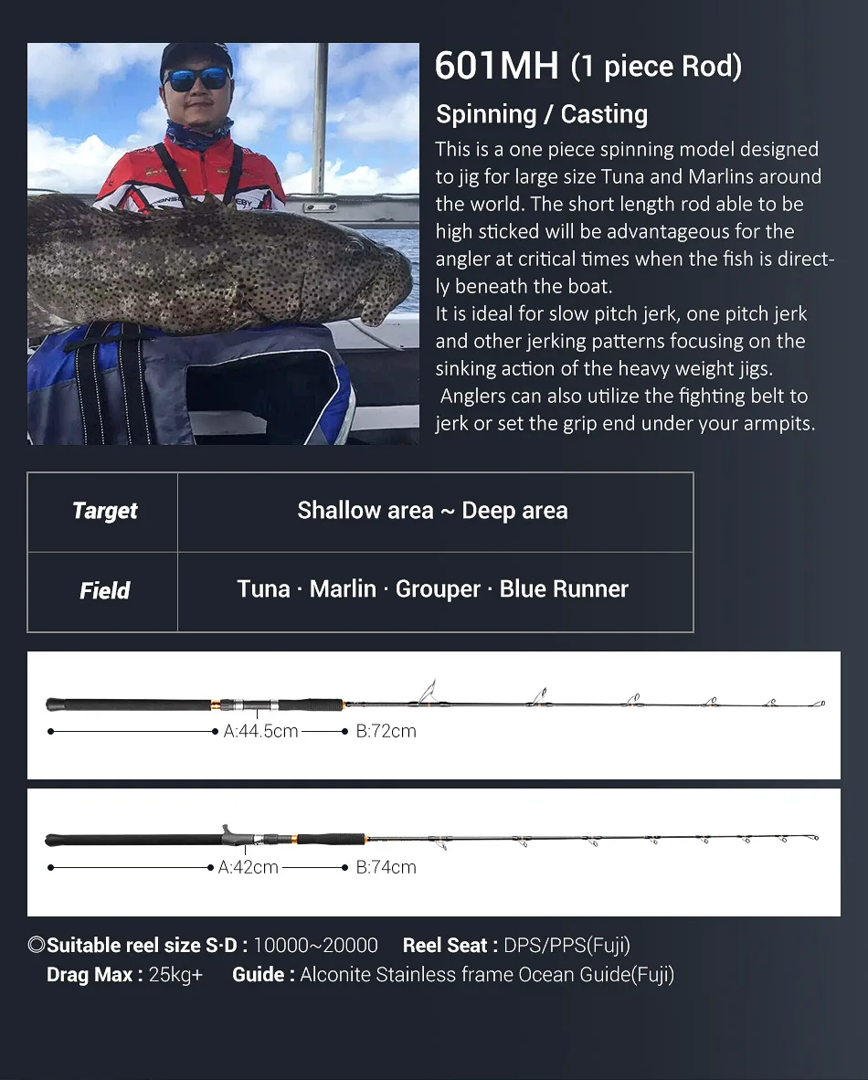 NOEBY-INFINITE Jigging-Angelruten, 1-teilige Fuji-Führung, MH-Köder, geeignet für Blackfin-Thunfisch, Angelrute, 1,68 m, 1,83 m, 120–500 g – Detail 7