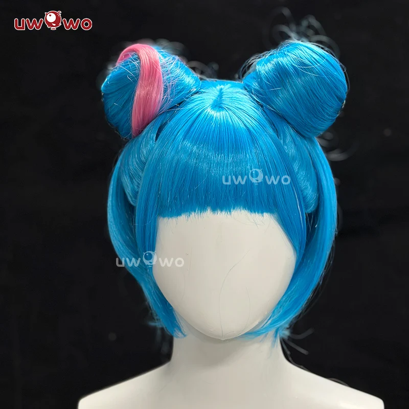 UWOWO Jinx วิกผม Gme LOL Jinx Buns ผม Arcane S2 แป้ง/Jinx ทางเลือกจักรวาล AU คอสเพลย์วิกผมผมสีฟ้า