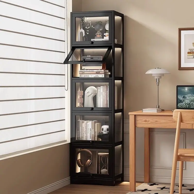 

Bookcase single cabinet dustproof imitation glass door non-solid wood with door locker storage display cabinet
