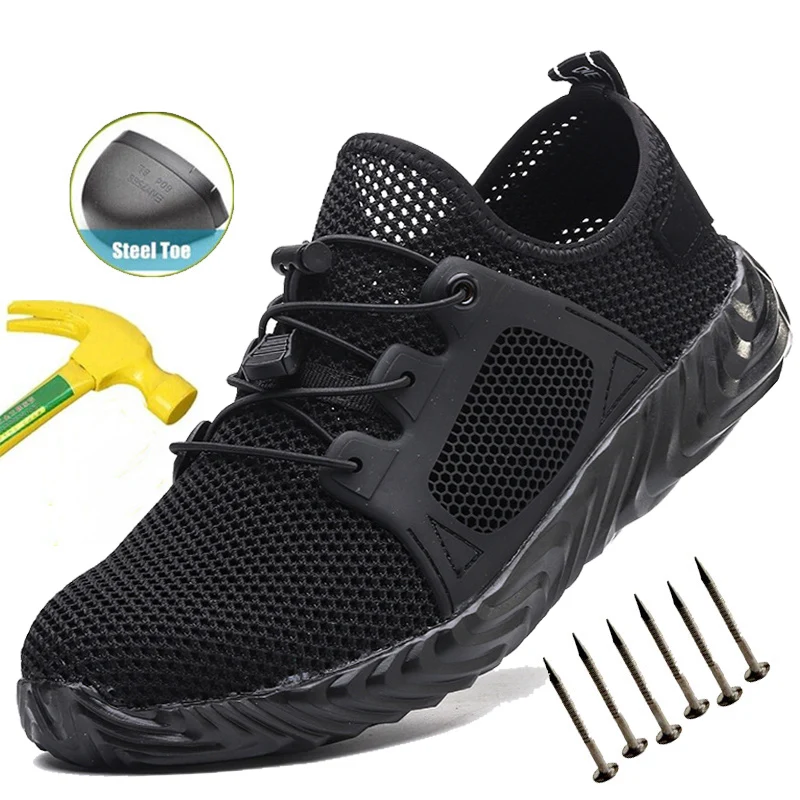 Mens Mesh Work Sneakers Lightweight Steel Toe Work Boots Indestructible Safety Shoes Breathable Construction Work Boot Footwear