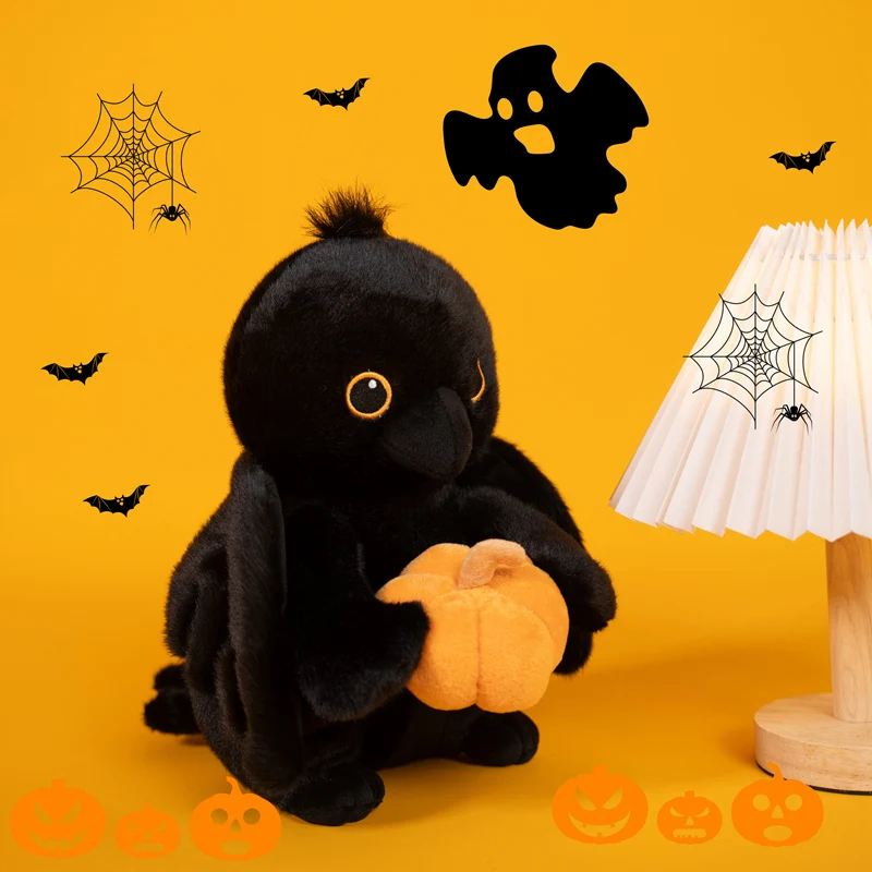 30cm Duże Oczy Czarny Kruk Dynia Lalka Pluszowa Zabawka Halloween Ciemność Straszny Zwierzak Pluszak Prezent na Urodziny Imprezę
