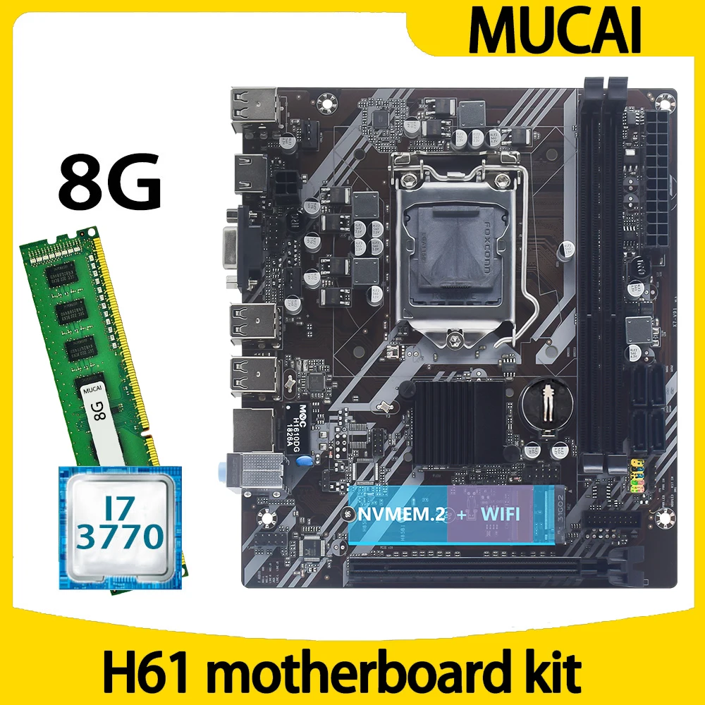 

MUCAI H61 Motherboard LGA 1155 Kit Set With Intel Core i7 3770 CPU Processor And DDR3 8GB 1600MHZ RAM Memory