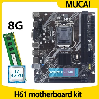 MUCAI H61 Motherboard LGA 1155 Kit Set with Intel Core i7 3770 CPU Processor and DDR3 8GB 1600MHZ RAM Memory