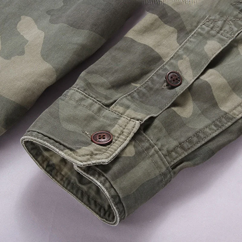 Washed Cotton Men\'s Shirts Jacket Spring Autumn Button Down Workwear Thin Jacket With Chest Pockets Safari Style Outwear Coats