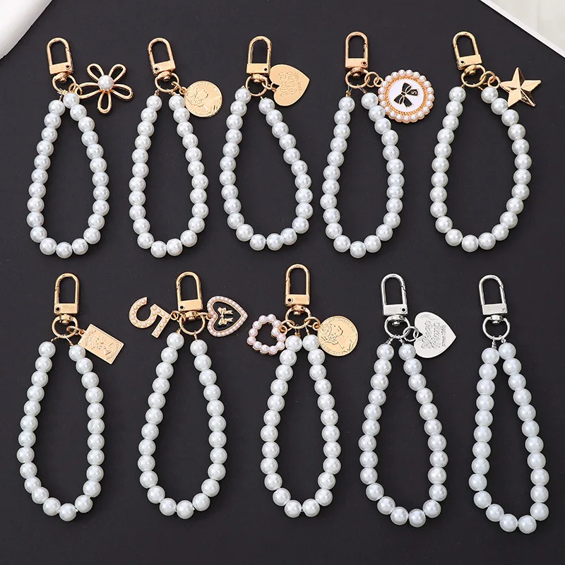 Porte-Clés en Perles Brillantes pour Femme, Bijoux de Luxe, Coque de Téléphone, Sac à Dos, Accessoire à Breloques, Clé de Voiture, 10 Pièces/Ensemble