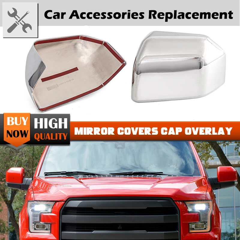 

LH+RH Car Rearview Side Mirror Cap Side Rear View Decoration Cover Trim For Ford F150 F-150 4DR 2015 2016 2017 2018 2019 Chrome