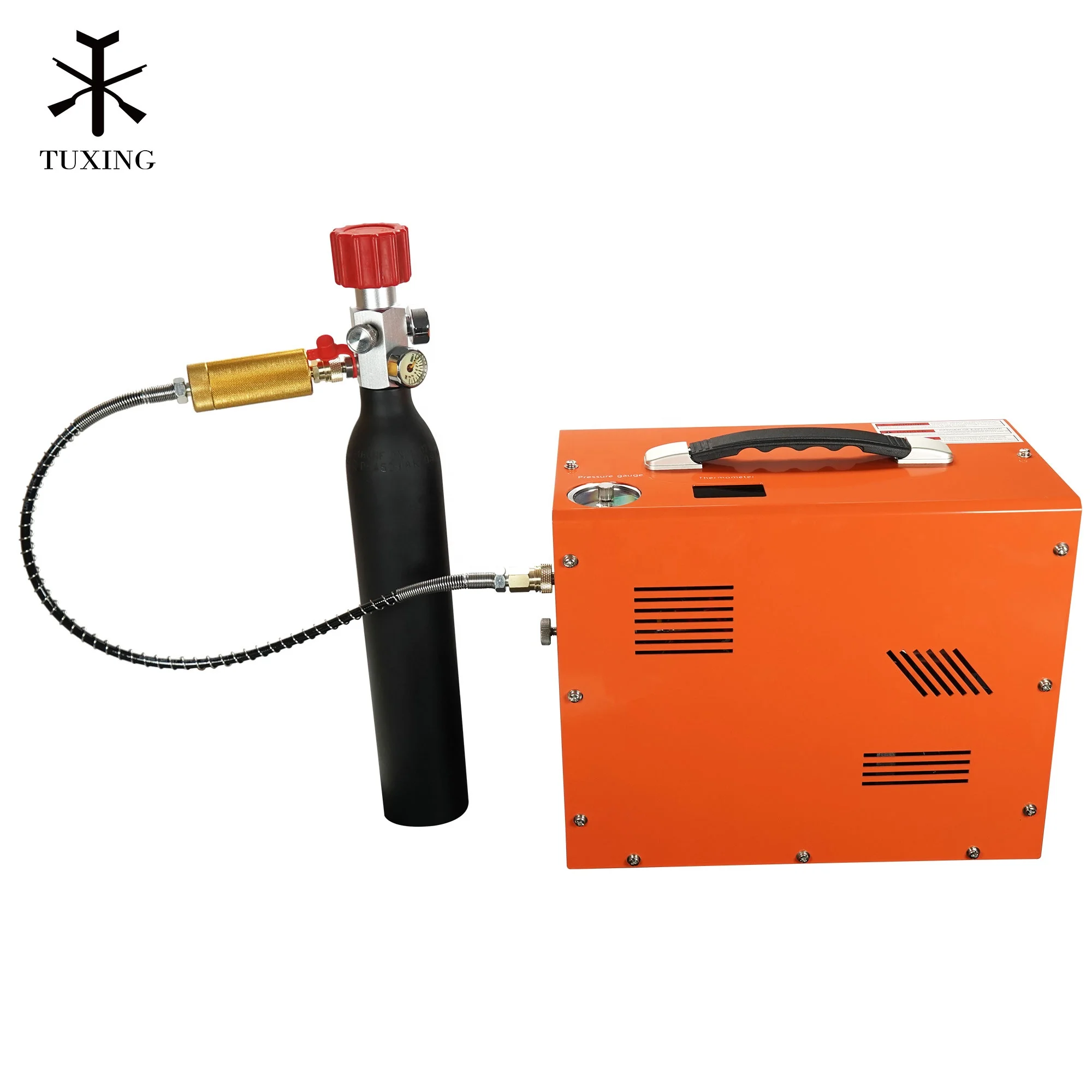 TUXING High Pressure 4500psi/300bar/30mpa No Water Oil 110V AC Fan Cooling Automatic Shutdown 12V Paintball PCP Air Compressor