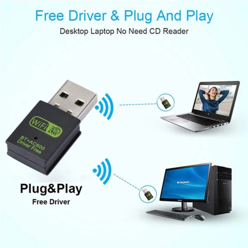 PzzPss 600Mbps USB WiFi Bluetooth Adapter Dual Band 2.4Ghz 8Ghz Wireless External Receiver WiFi Dongle For PC Laptop Desktop