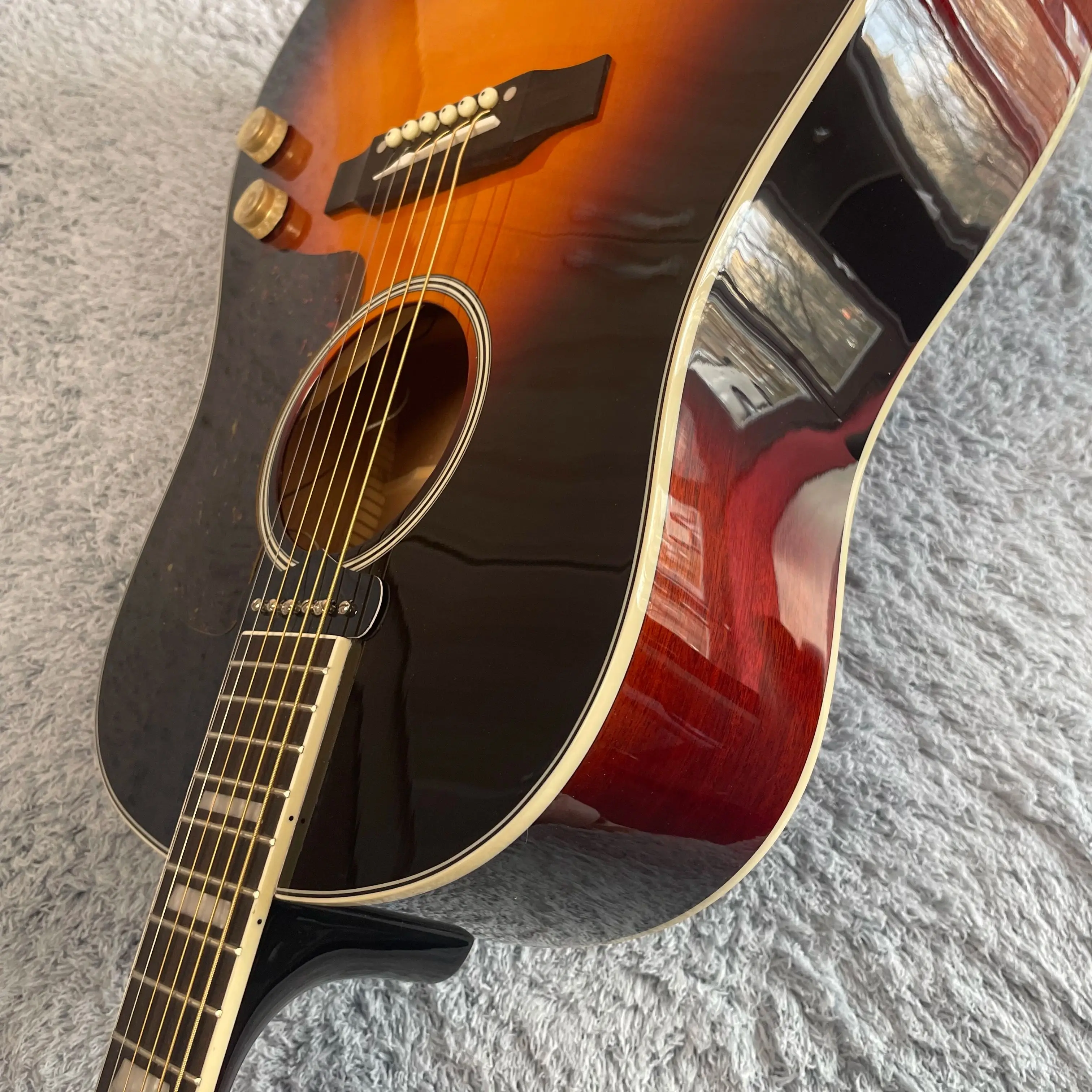 Fast Delivery Acoustic Electric Guitar Solid Wood Bone Nut/Saddle In Sunburst view 4