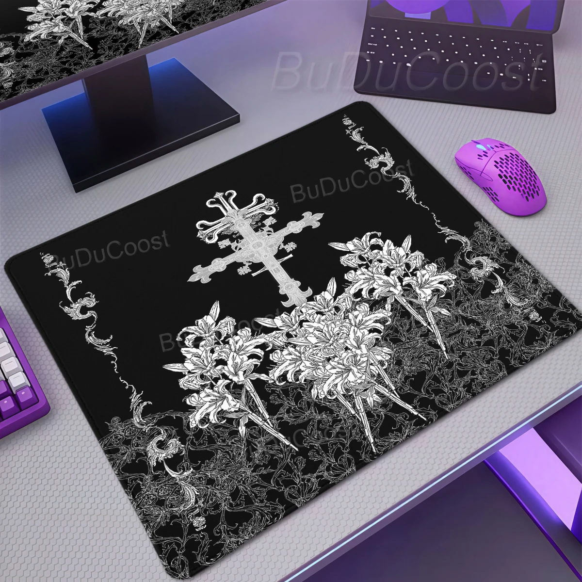 Retro European style Gothic Black Small Mouse Pad XS PC Accessories Gaming Keyboard Non-Slip Office Desk Mat Flower Desk Mat Rug