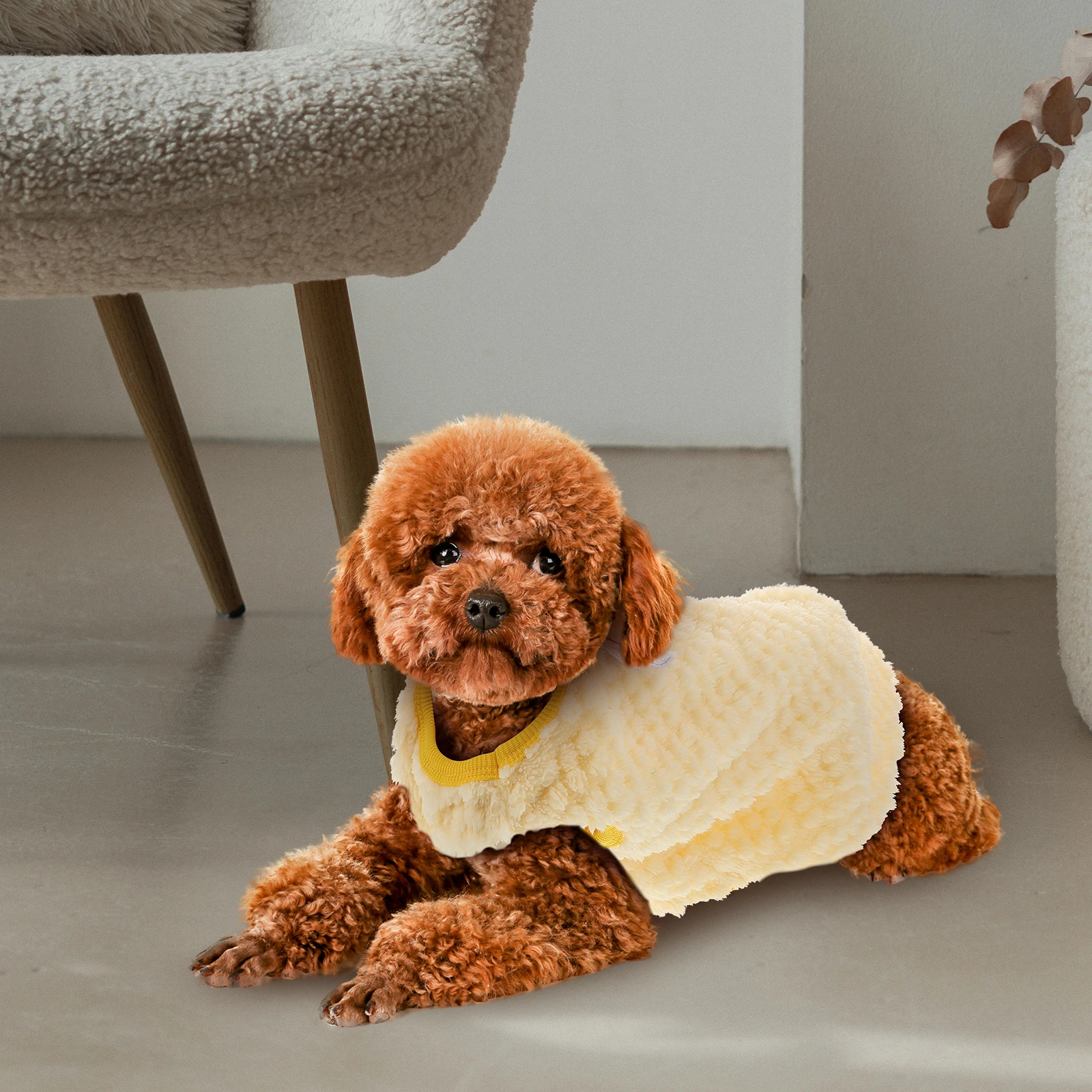 

Clothes for Pets Sweater Cute Dog Costume Shirt Yellow Coral Fleece Shirts Small Dogs