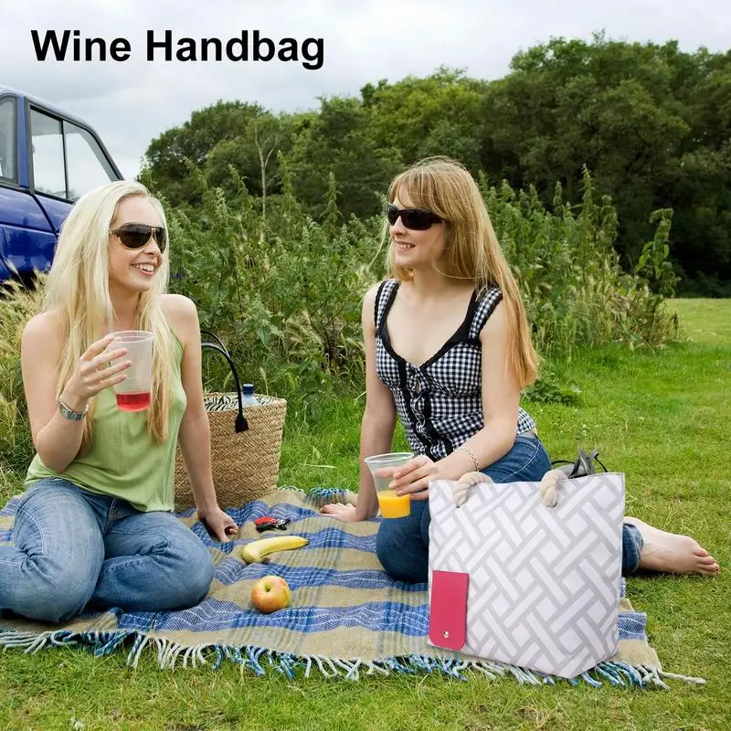 Beach Wine Carrier Bag With Handle Portable Insulated Cooler Bag Outdoor Beach Wine Bag Camping Picnic Hand-held Storage Bag