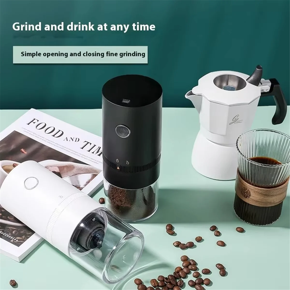 

A04I Coffee Grinder TYPE C USB Charge Professional Ceramic Grinding Core Beans Mill New Upgrade Portable Electric Black