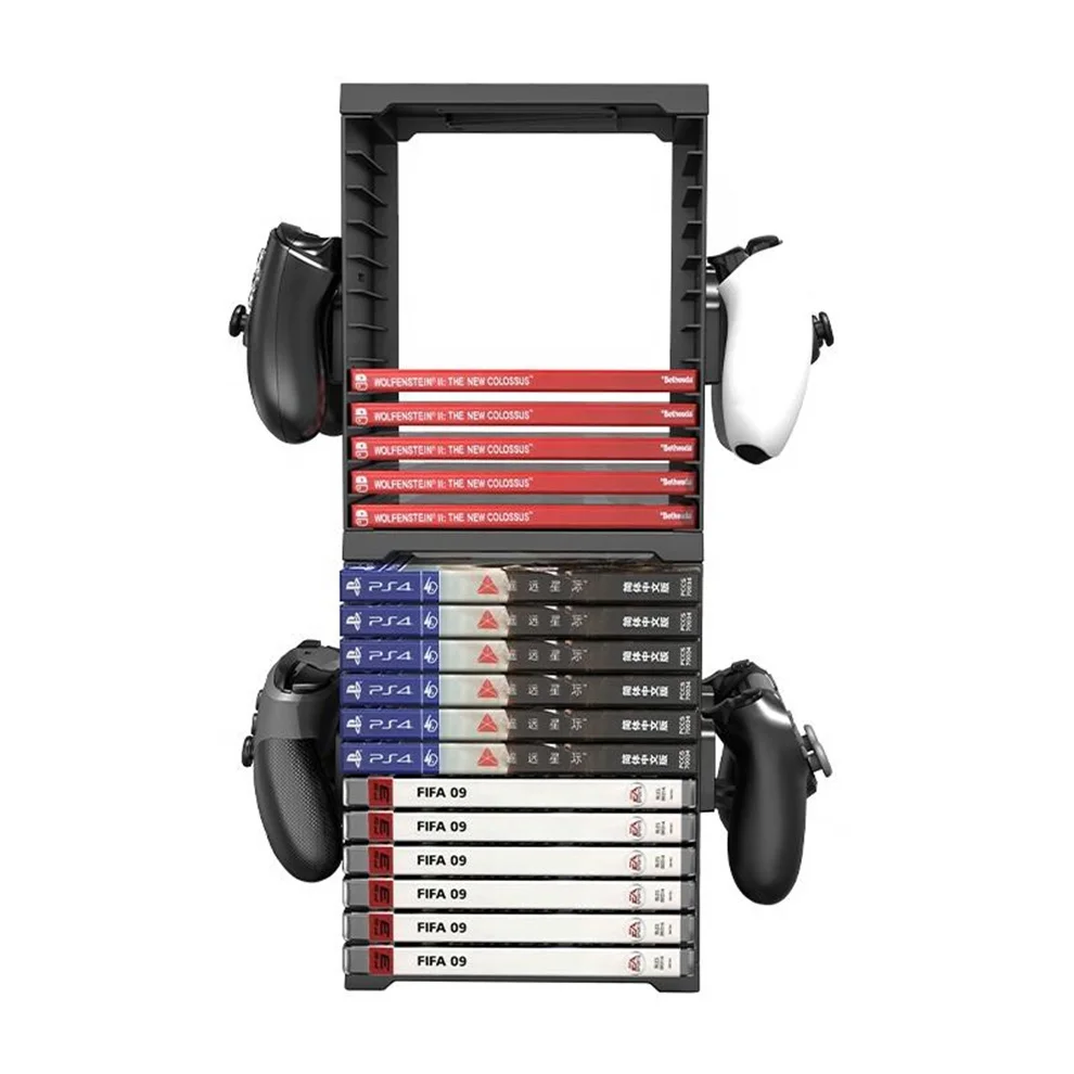 1pc Game Disc Card Storage Tower Holder For Ps5/X-BOX SX/SS Game Disc Storage Rack With 4 Game Controllers Storage Rack 