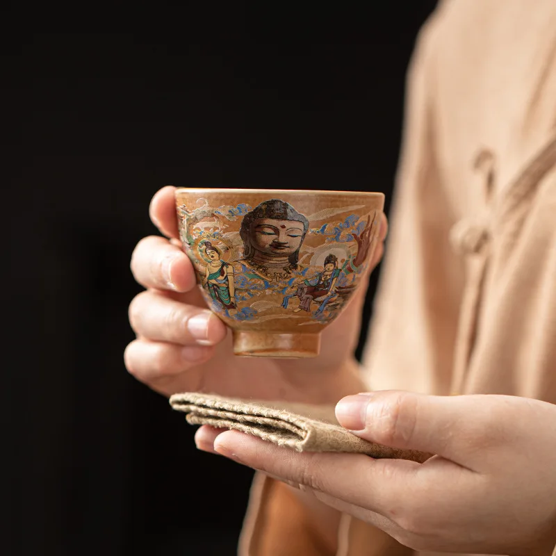 كأس ثقافة Dunhuang الرئيسي ، قدح قديم مصنوع يدويًا ، كوب شاي شخصي مخصص ، وعاء سيراميك منزلي #3