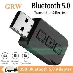 2 In 1 USB Bluetooth 5.0 Receiver Wireless Audio Adapter Transmitter MIC with 3.5mm Cable for PC TV Speaker Wireless Mouse Music