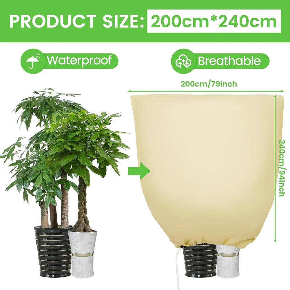 Bolsa protectora grande de invierno para plantas en macetas, protección gruesa y fría con cremallera para palmera de olivo, 200x240cm/180x120cm