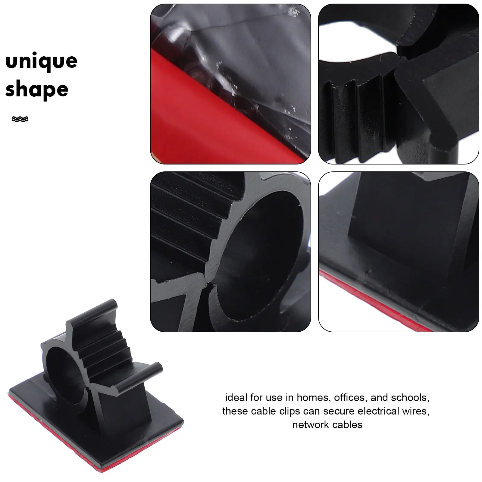 30Pcs Adjustable Adhesive Cable Clips Black Sticky Cord Organizer for Home Office Wire Management Data Cable Charging Cords TV